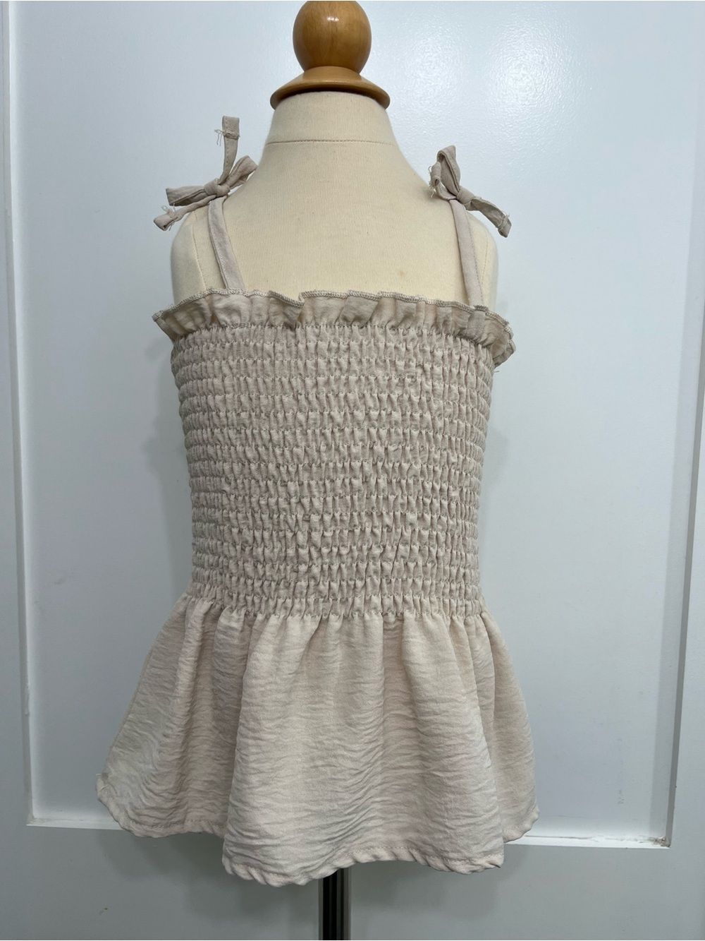 SHEIN Beige Smocked Tie-Strap Tank Top